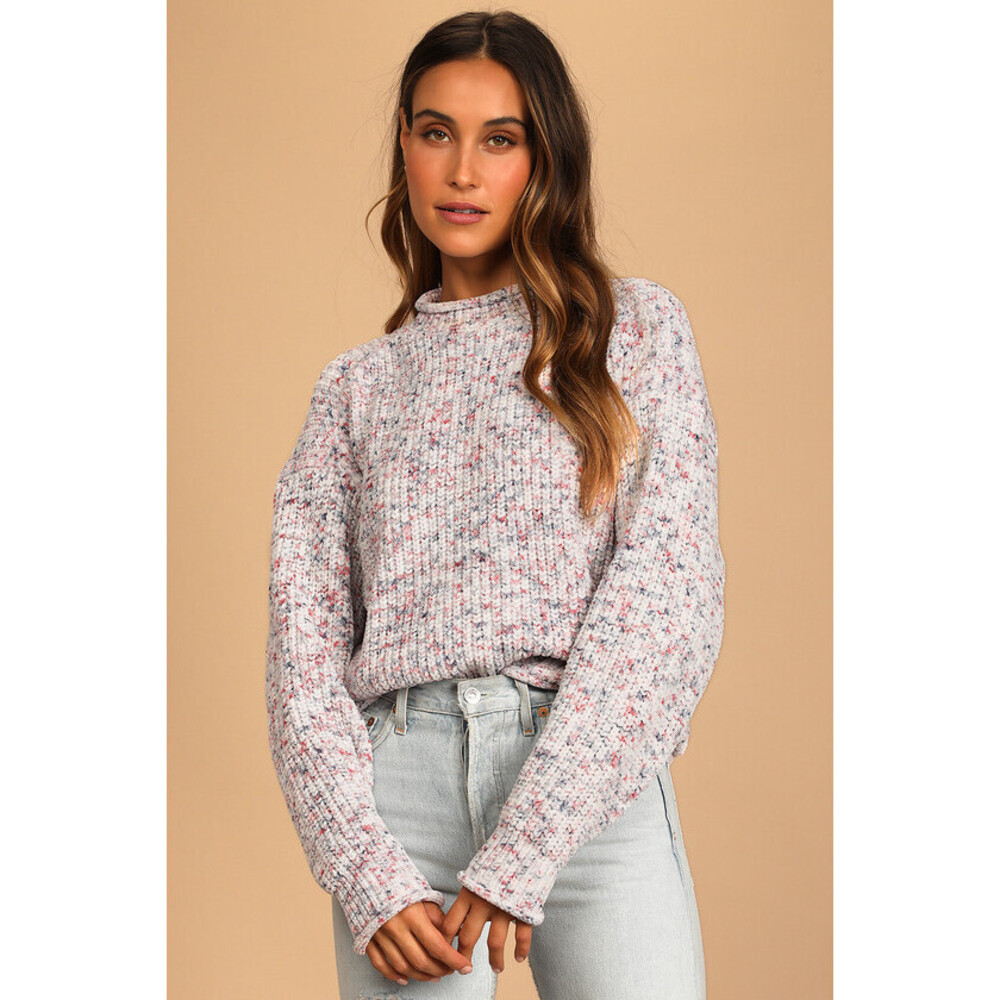 Lulus Casually Cozy Ivory Multi Chenille Pullover Sweater White - Size XS